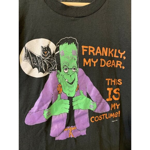 Vtg Frankly My‎ Dear This Is My Costume Frankenstein Men’s Sz XL Black T Shirt - Picture 1 of 7